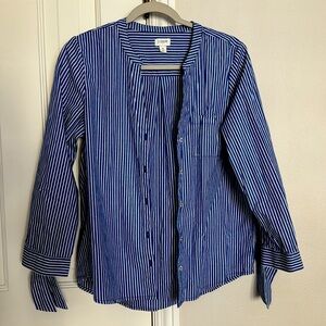 J. CREW White Blue Striped Button Down Shirt